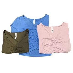 Women's Flex Shirred Cropped Long Sleeve All in Motion Vibrant pink green blue M